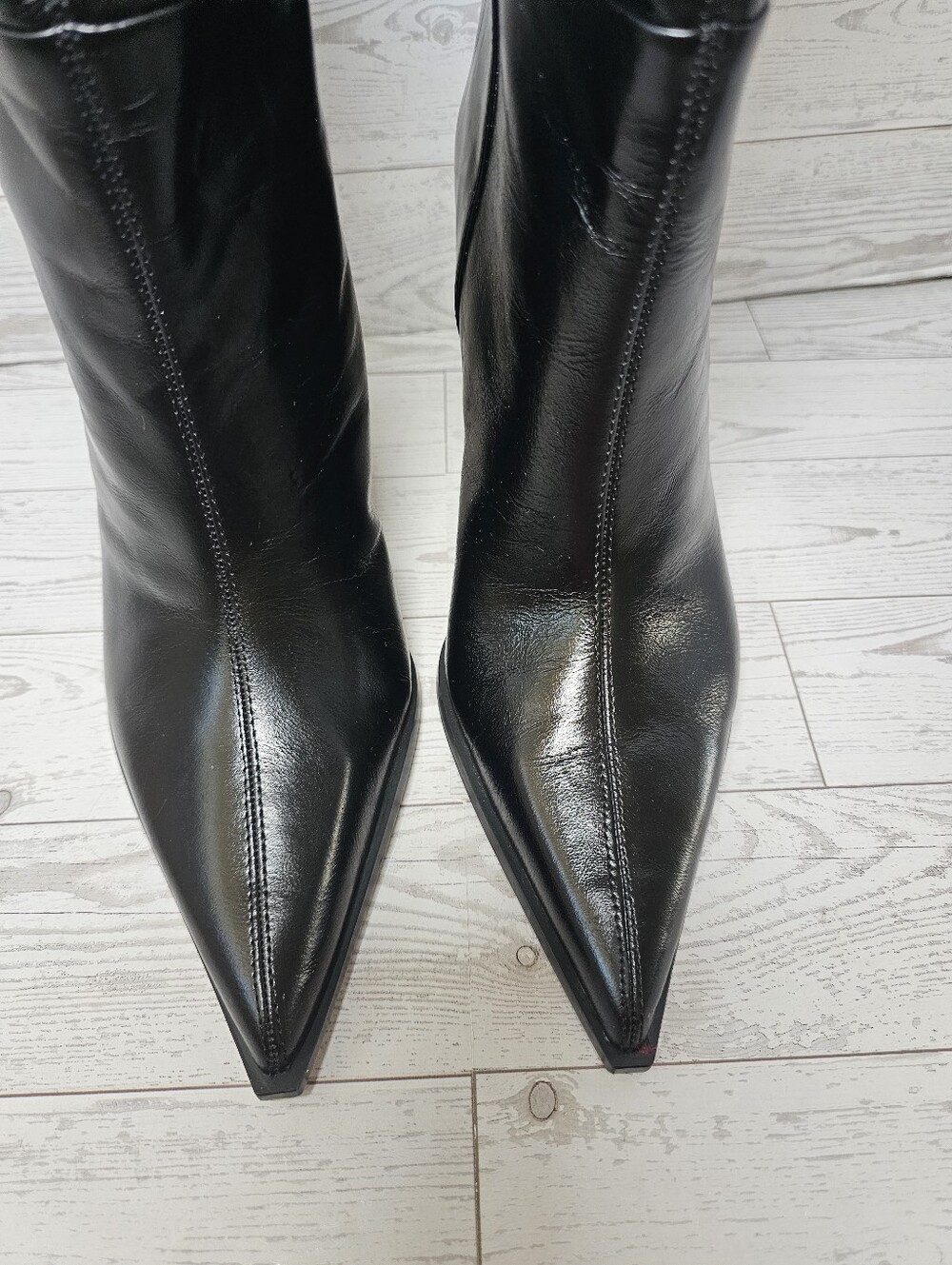 NWT Zara Women's Black Real Leather Knee High Boots - Pointed Toe Stiletto Heel - Picture 12 of 12